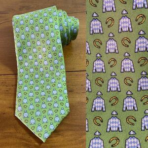 Alynn Neckwear Mens Silk Jockey Horse Equestrian Derby Green Neck Tie
